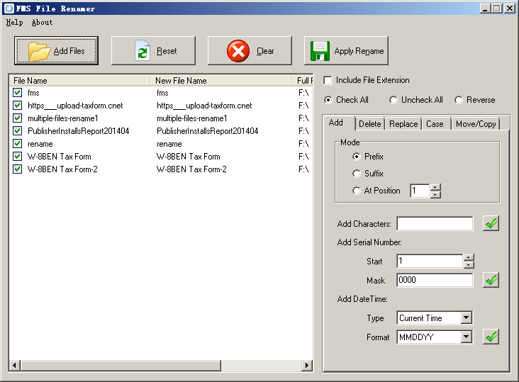 Click to view FMS File Rename 1.0 screenshot